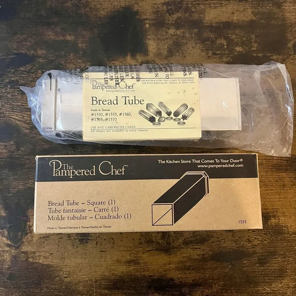 Vintage Pampered Chef Square Bread Tube #1555 Stainless Steel NIB
